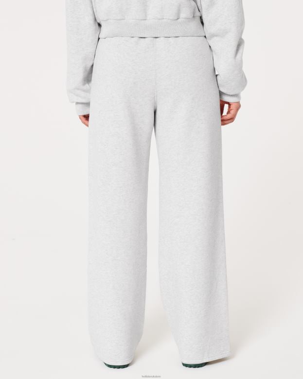 Bottoms Hollister Women Feel Good Ultra High-Rise Fleece Wide-Leg Pants 48820491 Light Heather Grey