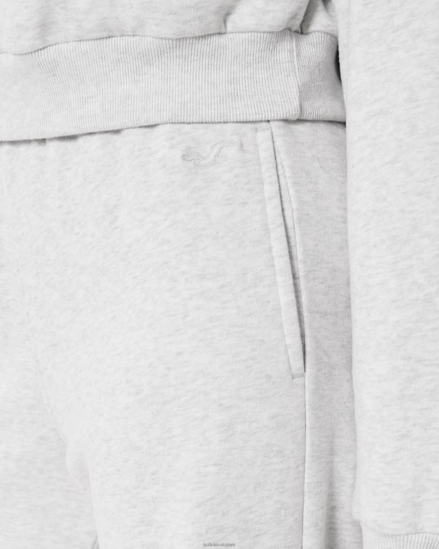 Bottoms Hollister Women Feel Good Ultra High-Rise Fleece Wide-Leg Pants 48820491 Light Heather Grey