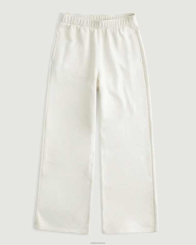 Bottoms Hollister Women Feel Good Ultra High-Rise Fleece Wide-Leg Pants 48820494 Cream
