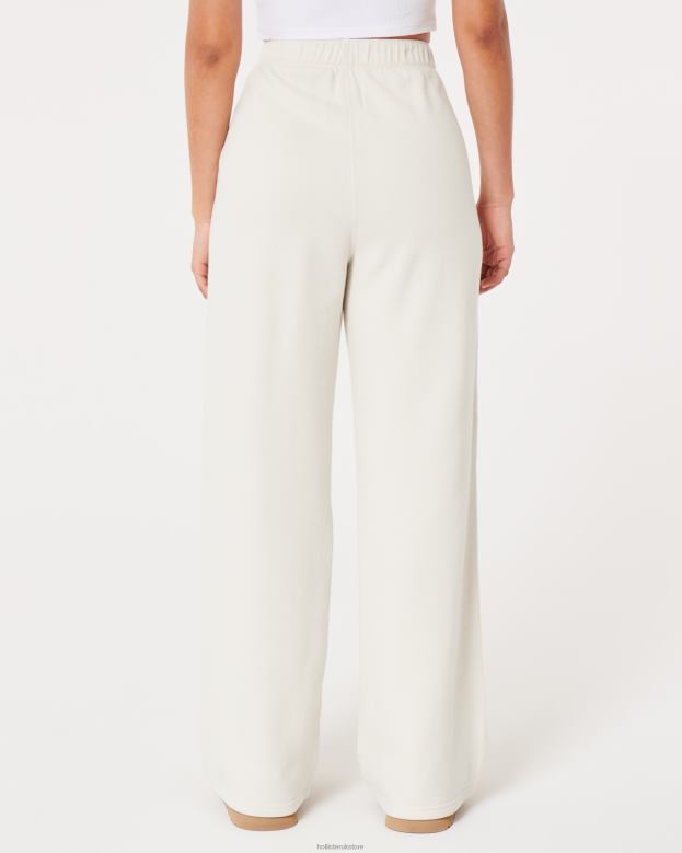 Bottoms Hollister Women Feel Good Ultra High-Rise Fleece Wide-Leg Pants 48820494 Cream