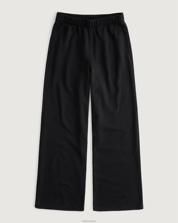 Bottoms Hollister Women Feel Good Ultra High-Rise Fleece Wide-Leg Pants 48820514 Black