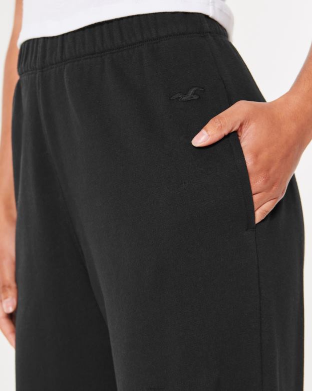 Bottoms Hollister Women Feel Good Ultra High-Rise Fleece Wide-Leg Pants 48820514 Black