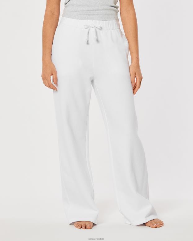 Bottoms Hollister Women Gilly Hicks Active Essentials Fleece Wide-Leg Sweatpants 48820669 White