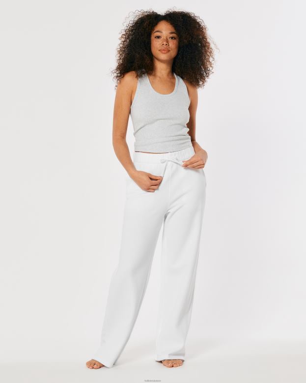Bottoms Hollister Women Gilly Hicks Active Essentials Fleece Wide-Leg Sweatpants 48820669 White