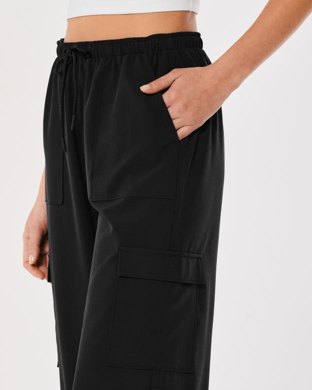Bottoms Hollister Women Gilly Hicks Active Mid-Rise Parachute Pants 48820645 Black