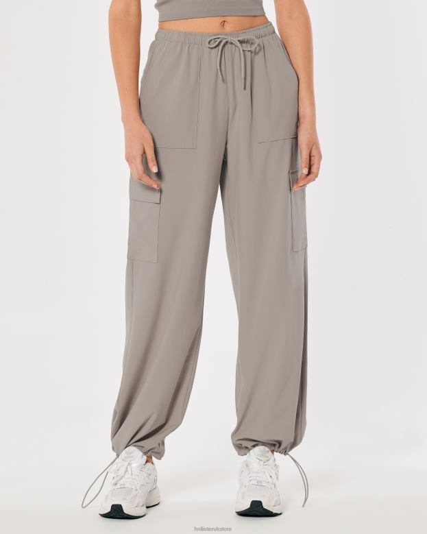 Bottoms Hollister Women Gilly Hicks Active Mid-Rise Parachute Pants 48820717 Dark Grey Flat