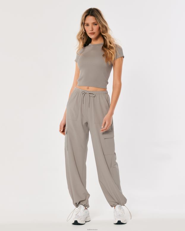 Bottoms Hollister Women Gilly Hicks Active Mid-Rise Parachute Pants 48820717 Dark Grey Flat