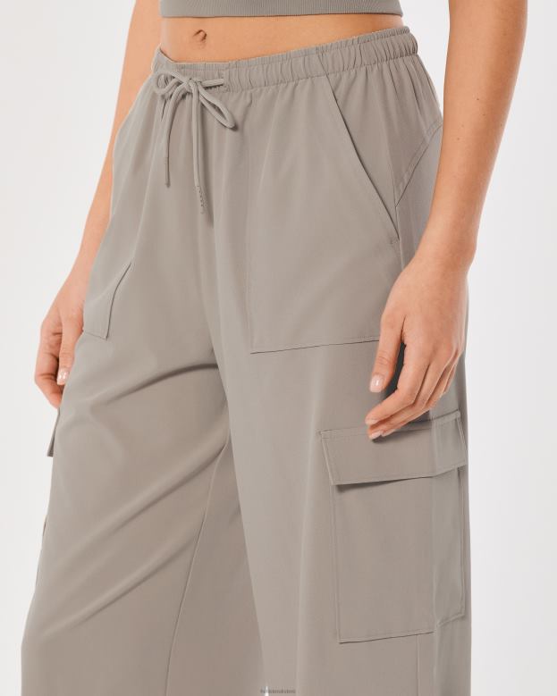 Bottoms Hollister Women Gilly Hicks Active Mid-Rise Parachute Pants 48820717 Dark Grey Flat