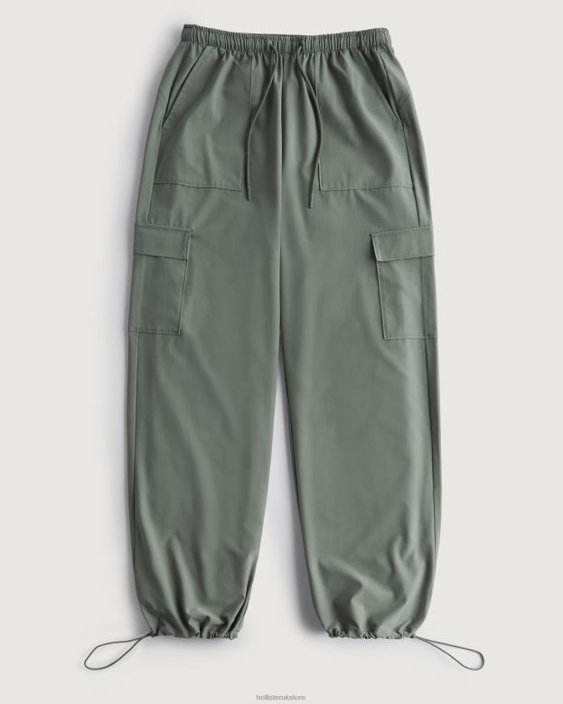 Bottoms Hollister Women Gilly Hicks Active Mid-Rise Parachute Pants 48820765 Dark Sage Green