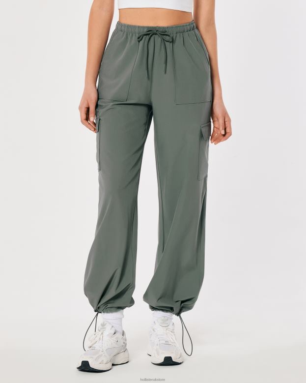 Bottoms Hollister Women Gilly Hicks Active Mid-Rise Parachute Pants 48820765 Dark Sage Green