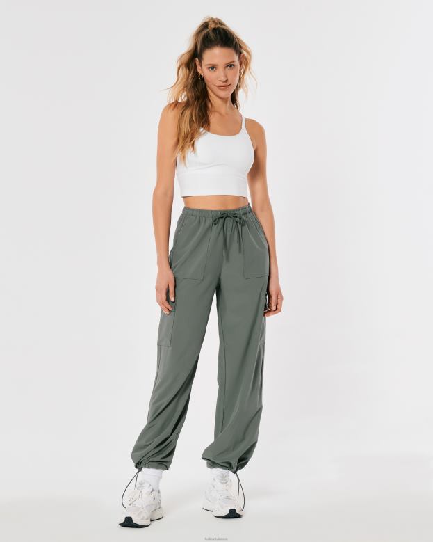 Bottoms Hollister Women Gilly Hicks Active Mid-Rise Parachute Pants 48820765 Dark Sage Green