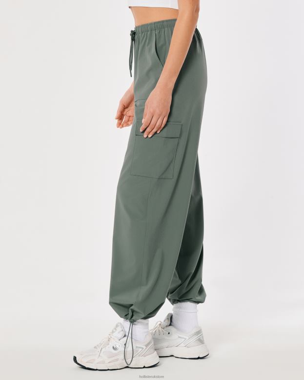 Bottoms Hollister Women Gilly Hicks Active Mid-Rise Parachute Pants 48820765 Dark Sage Green