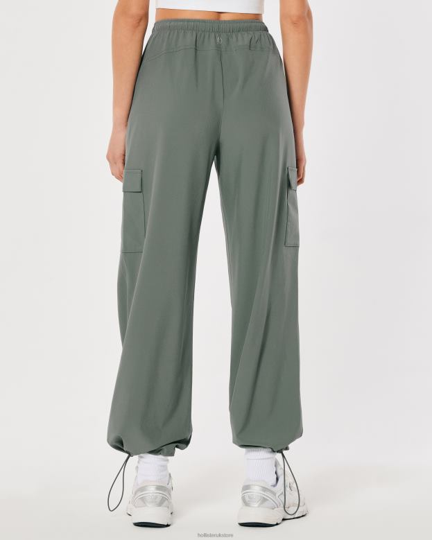 Bottoms Hollister Women Gilly Hicks Active Mid-Rise Parachute Pants 48820765 Dark Sage Green