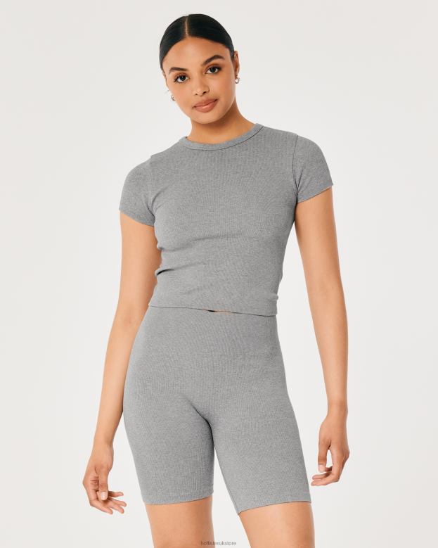 Bottoms Hollister Women Gilly Hicks Active Ribbed Seamless Bike Shorts 48820689 Light Heather Grey