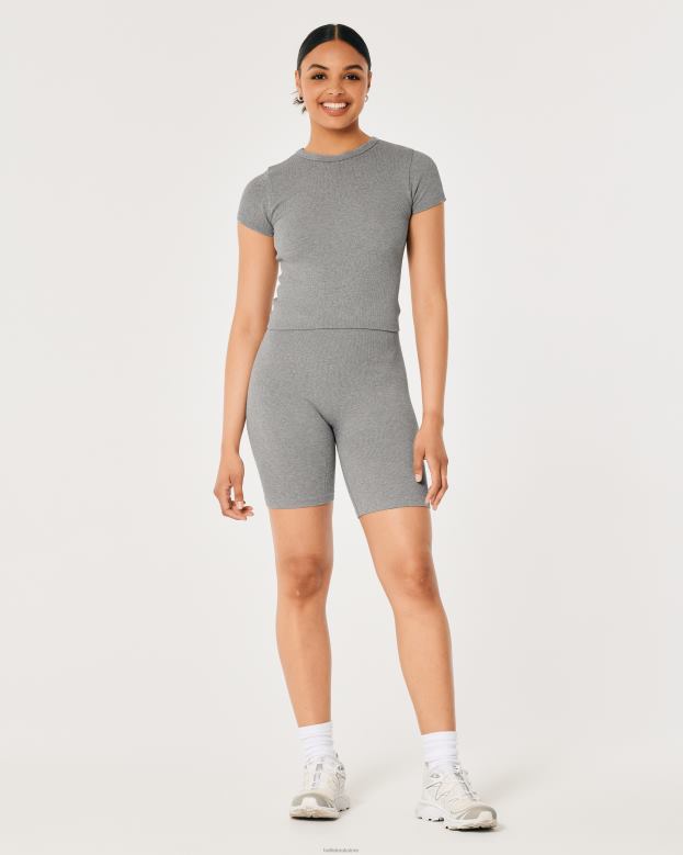 Bottoms Hollister Women Gilly Hicks Active Ribbed Seamless Bike Shorts 48820689 Light Heather Grey