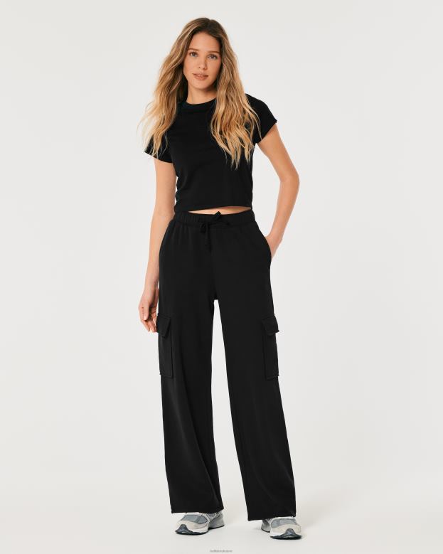 Bottoms Hollister Women Gilly Hicks Active Wide-Leg Cargo Sweatpants 48820619 Black