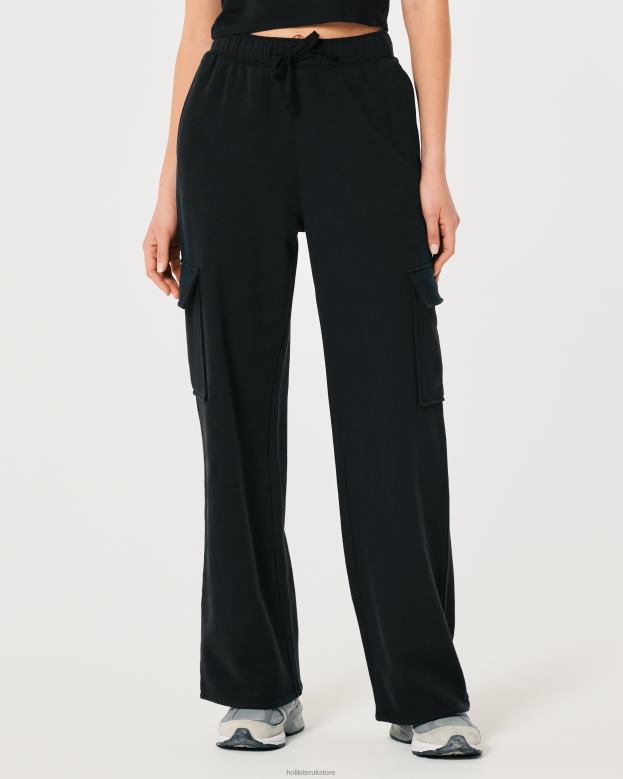 Bottoms Hollister Women Gilly Hicks Active Wide-Leg Cargo Sweatpants 48820619 Black