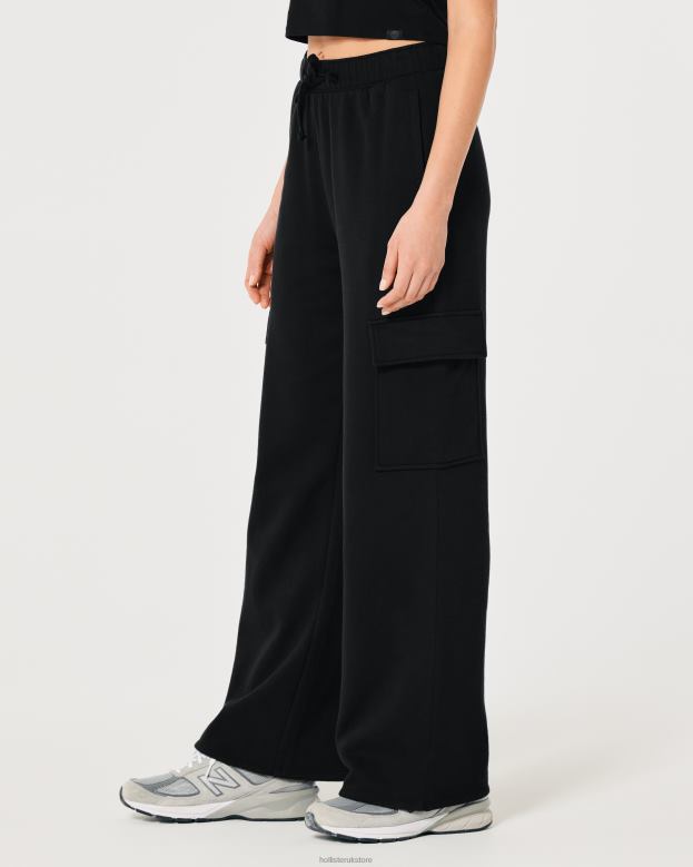 Bottoms Hollister Women Gilly Hicks Active Wide-Leg Cargo Sweatpants 48820619 Black