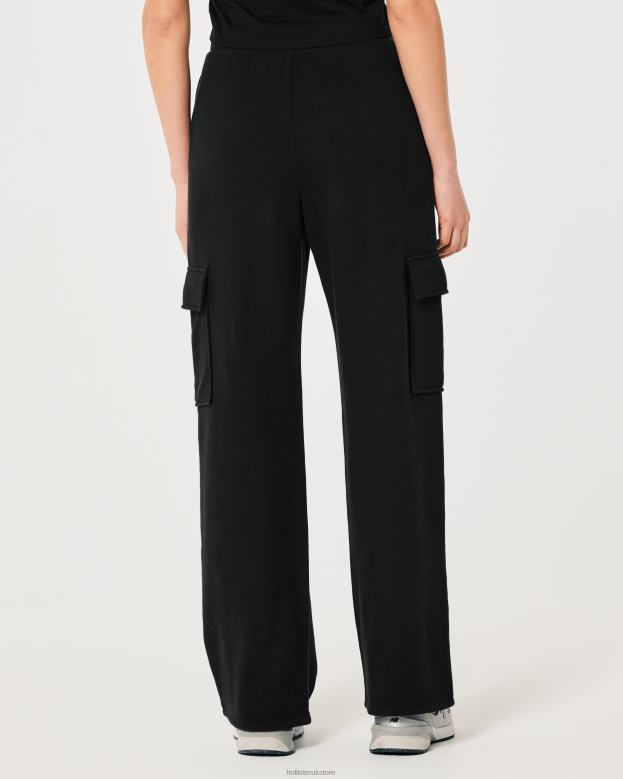 Bottoms Hollister Women Gilly Hicks Active Wide-Leg Cargo Sweatpants 48820619 Black