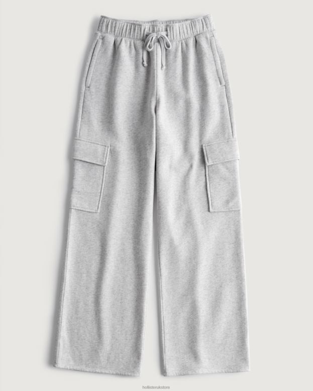 Bottoms Hollister Women Gilly Hicks Active Wide-Leg Cargo Sweatpants 48820655 Light Heather Grey