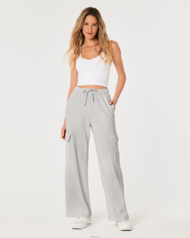 Bottoms Hollister Women Gilly Hicks Active Wide-Leg Cargo Sweatpants 48820655 Light Heather Grey