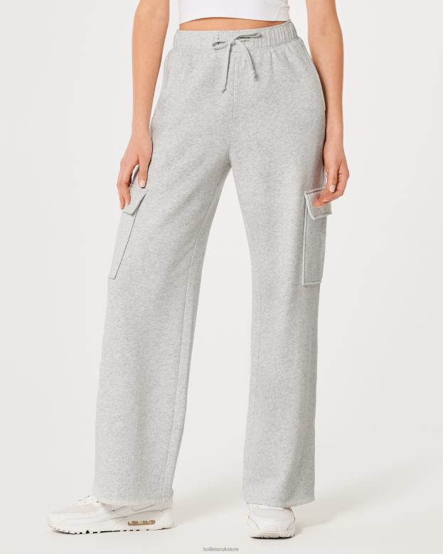 Bottoms Hollister Women Gilly Hicks Active Wide-Leg Cargo Sweatpants 48820655 Light Heather Grey