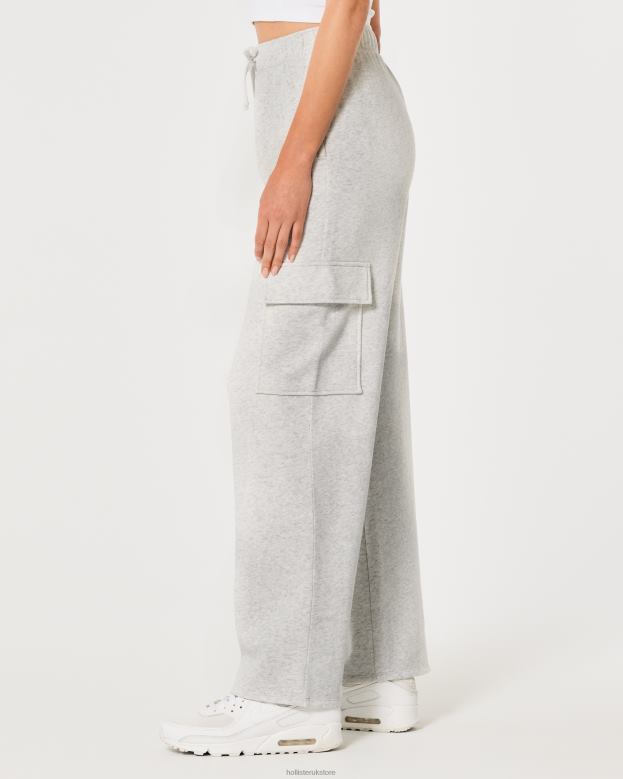 Bottoms Hollister Women Gilly Hicks Active Wide-Leg Cargo Sweatpants 48820655 Light Heather Grey