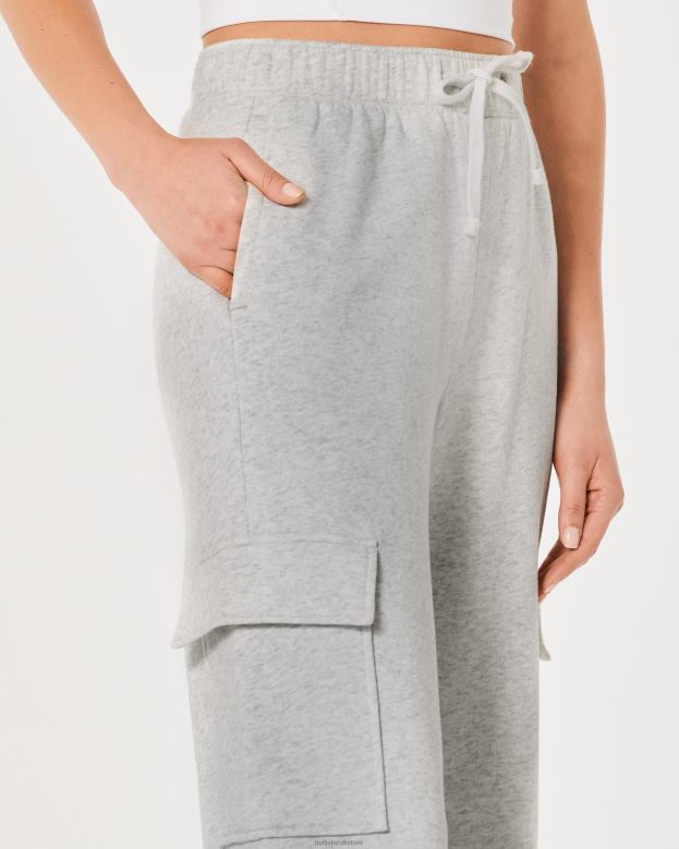 Bottoms Hollister Women Gilly Hicks Active Wide-Leg Cargo Sweatpants 48820655 Light Heather Grey