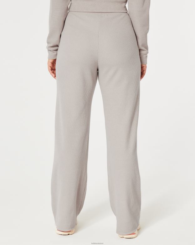 Bottoms Hollister Women Gilly Hicks Cozy Micro-Waffle Wide-Leg Pants 48820778 Beige