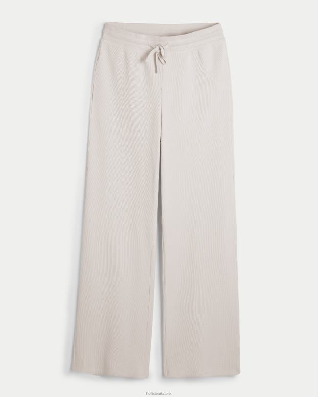 Bottoms Hollister Women Gilly Hicks Cozy Micro-Waffle Wide-Leg Pants 48820779 Off White