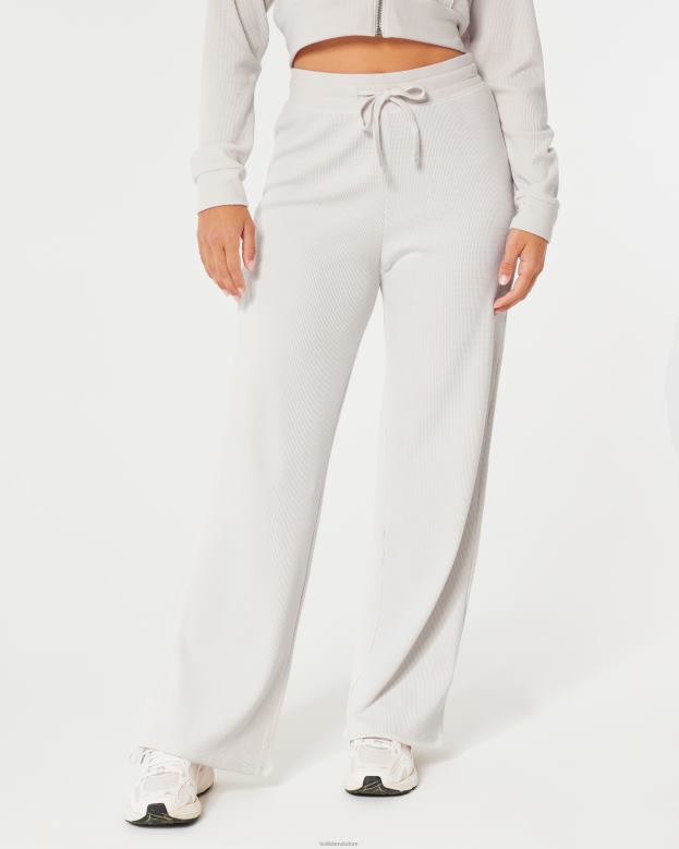 Bottoms Hollister Women Gilly Hicks Cozy Micro-Waffle Wide-Leg Pants 48820779 Off White