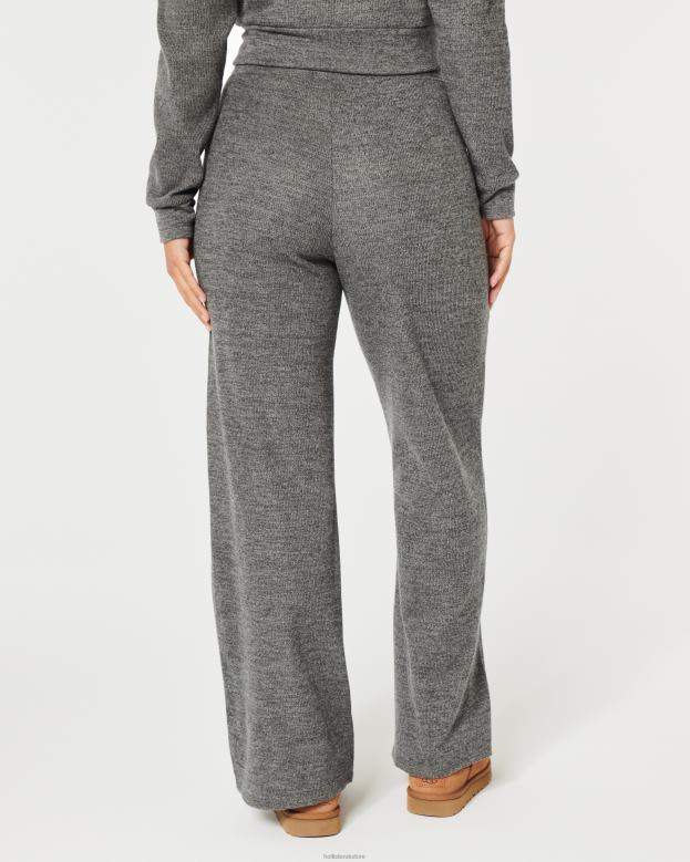 Bottoms Hollister Women Gilly Hicks Cozy Micro-Waffle Wide-Leg Pants 48820785 Dark Heather Grey