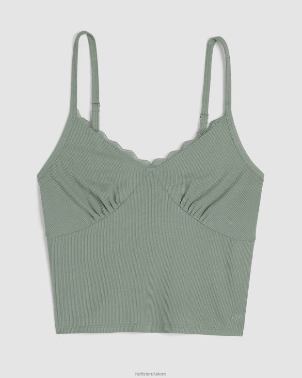 Bottoms Hollister Women Gilly Hicks Jersey Ribbed Lace Trim Sleep Tank 48820101 Light Green