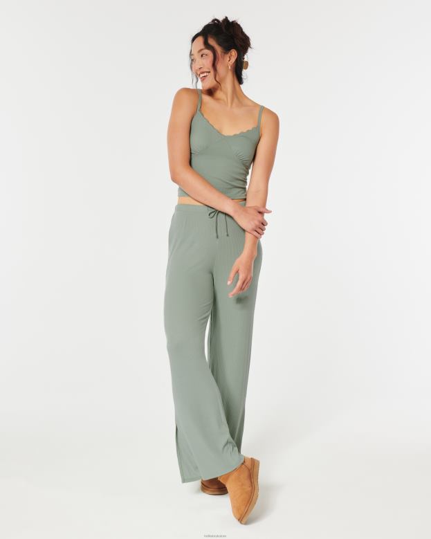 Bottoms Hollister Women Gilly Hicks Jersey Ribbed Lace Trim Sleep Tank 48820101 Light Green