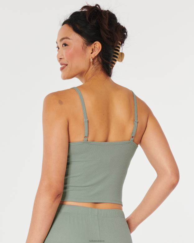 Bottoms Hollister Women Gilly Hicks Jersey Ribbed Lace Trim Sleep Tank 48820101 Light Green