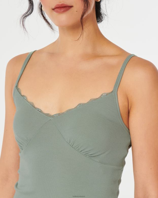 Bottoms Hollister Women Gilly Hicks Jersey Ribbed Lace Trim Sleep Tank 48820101 Light Green