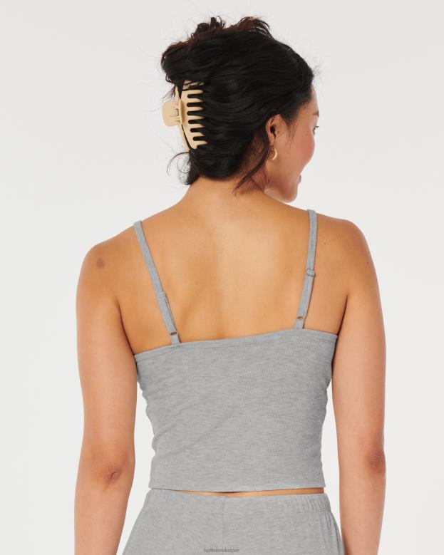 Bottoms Hollister Women Gilly Hicks Jersey Ribbed Lace Trim Sleep Tank 48820442 Light Grey