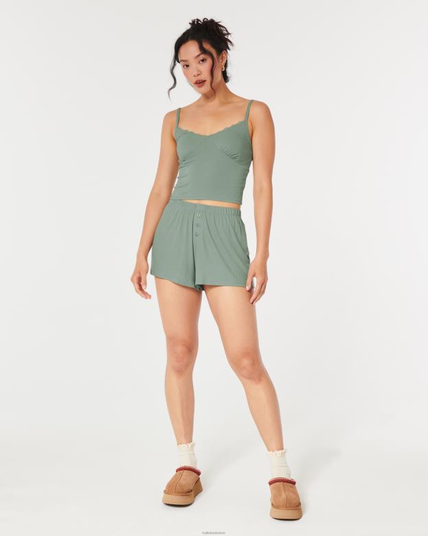 Bottoms Hollister Women Gilly Hicks Jersey Ribbed Sleep Shorts 48820710 Light Green