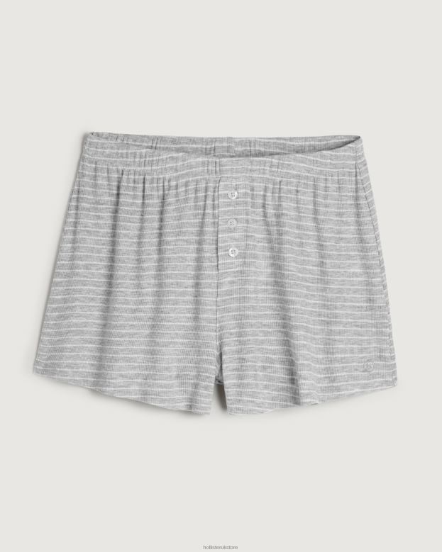 Bottoms Hollister Women Gilly Hicks Jersey Ribbed Sleep Shorts 48820733 Light Grey Stripe