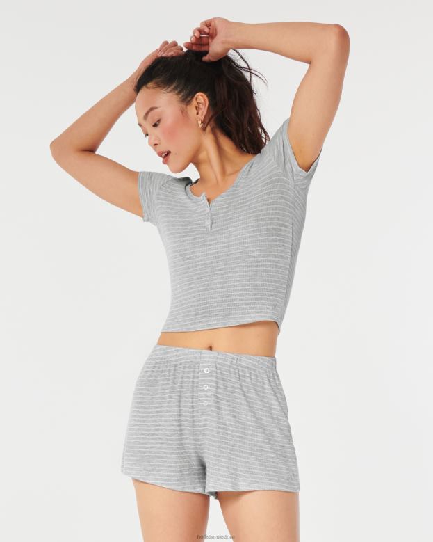 Bottoms Hollister Women Gilly Hicks Jersey Ribbed Sleep Shorts 48820733 Light Grey Stripe