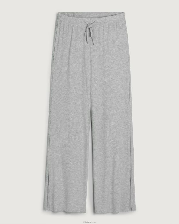 Bottoms Hollister Women Gilly Hicks Jersey Ribbed Wide-Leg Sleep Pants 48820697 Light Grey