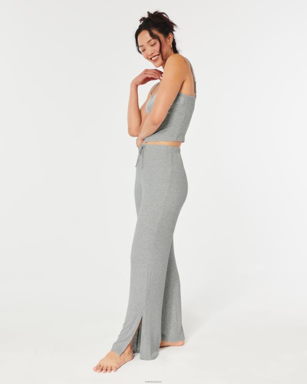 Bottoms Hollister Women Gilly Hicks Jersey Ribbed Wide-Leg Sleep Pants 48820697 Light Grey