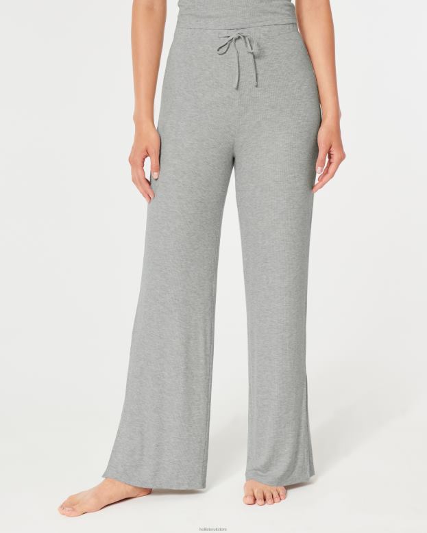 Bottoms Hollister Women Gilly Hicks Jersey Ribbed Wide-Leg Sleep Pants 48820697 Light Grey