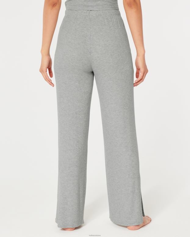 Bottoms Hollister Women Gilly Hicks Jersey Ribbed Wide-Leg Sleep Pants 48820697 Light Grey