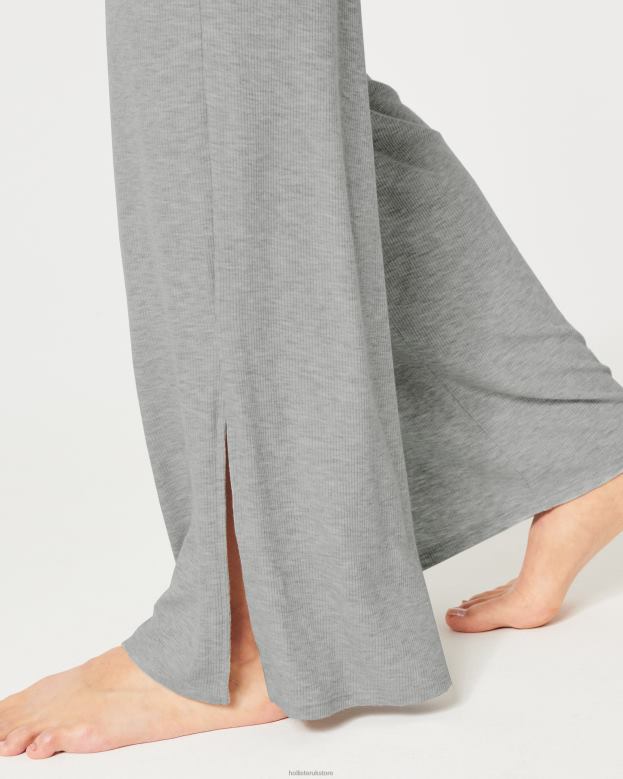Bottoms Hollister Women Gilly Hicks Jersey Ribbed Wide-Leg Sleep Pants 48820697 Light Grey
