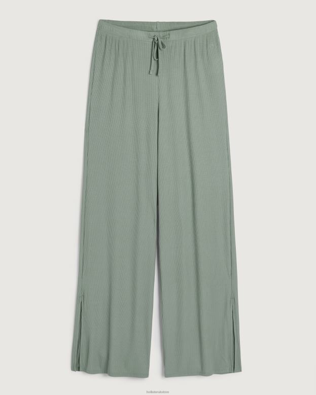 Bottoms Hollister Women Gilly Hicks Jersey Ribbed Wide-Leg Sleep Pants 48820709 Light Green