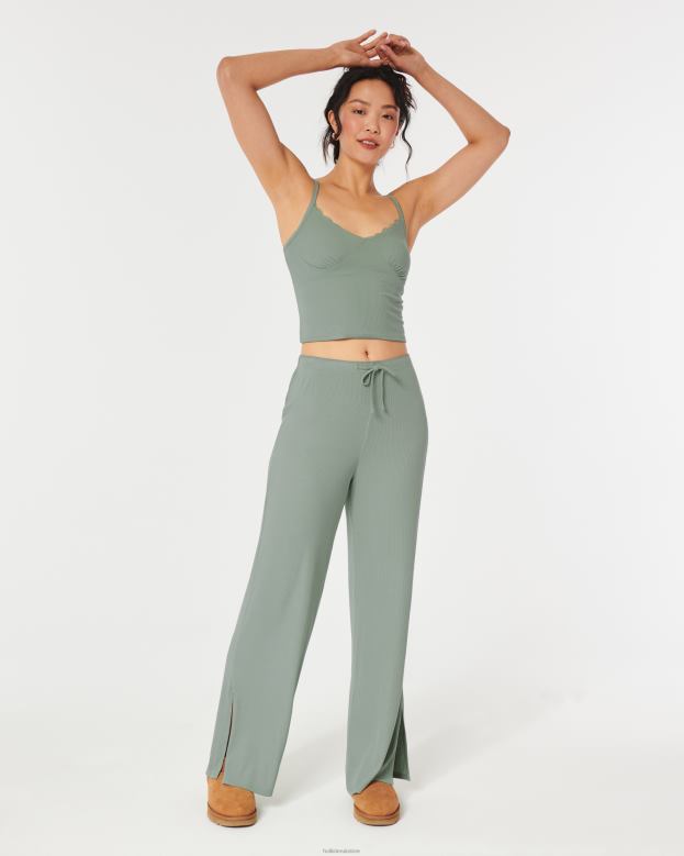 Bottoms Hollister Women Gilly Hicks Jersey Ribbed Wide-Leg Sleep Pants 48820709 Light Green