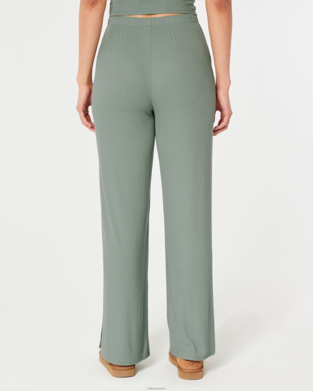 Bottoms Hollister Women Gilly Hicks Jersey Ribbed Wide-Leg Sleep Pants 48820709 Light Green