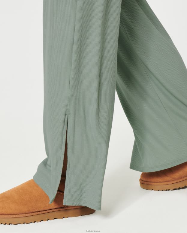 Bottoms Hollister Women Gilly Hicks Jersey Ribbed Wide-Leg Sleep Pants 48820709 Light Green