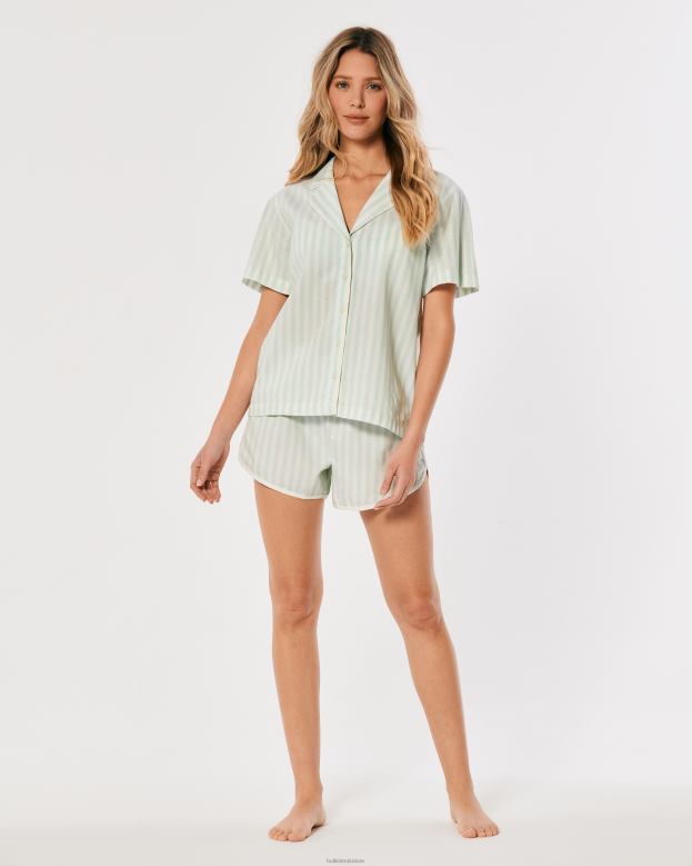 Bottoms Hollister Women Gilly Hicks Lightweight Woven Shorts 48820788 Mint Green Stripe